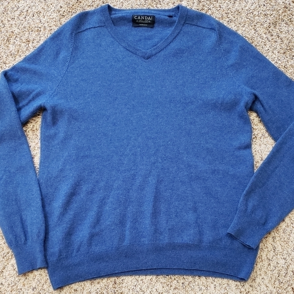 Canda Men's 100% Lambswool Long Sleeve Blue Sweater Sz L